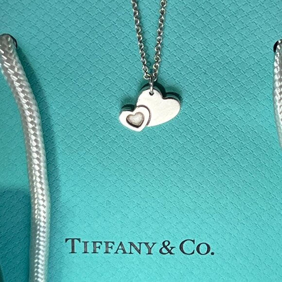 Authentic Tiffany & Co. Sweet Heart Double Hearts Charm Silver Necklace - Picture 1 of 7